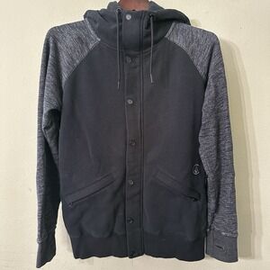 Volcom Jacket Size Medium Black And Grey Sleeves Full-Zip‎ Hoodie Fleece